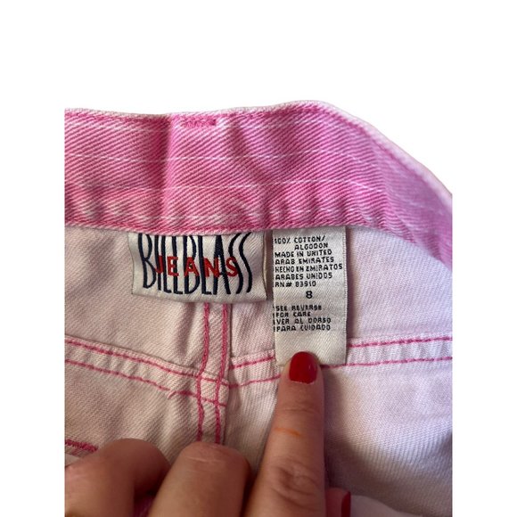Bill Blass Pink White Pin Striped Jean Shorts Women's Size 8 High Waisted Short - Picture 3 of 7